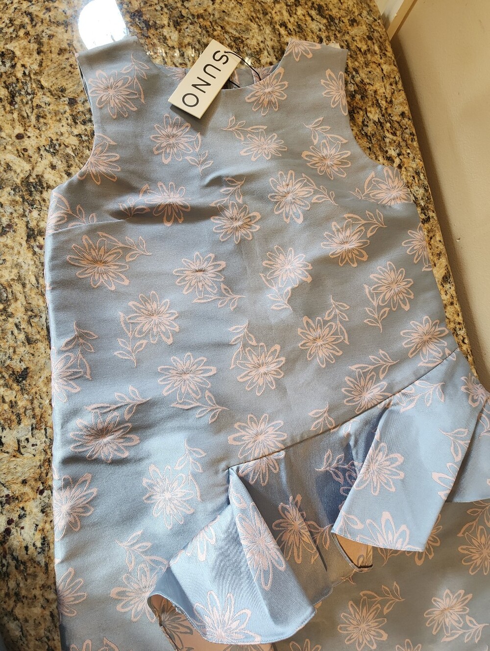 SUNO  Dusty Blue Floral Embroidered Dress